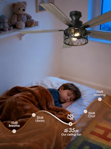Image of 52 Inch Vintage Ceiling Fan with Light and Remote Control