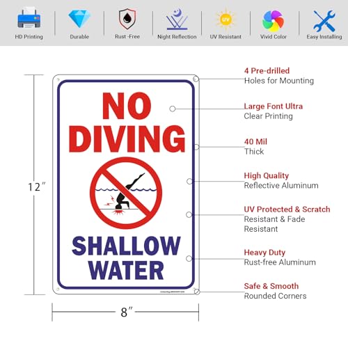 (2 Pack) Señal No Bucear Agua Superficial 12"x8" miniatura 2