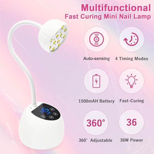 Image of CGBE UV LED Nail Lamp, 36W Mini Cordless Flash Cure Nail Lamp for Gel Nails