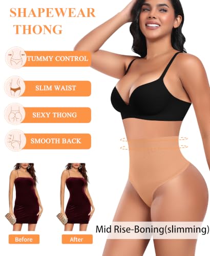 Image of Werena Tummy Control Thong Shapewear for Women High Waisted Body Shaper Panties Shaping Thong Girdle Underwear