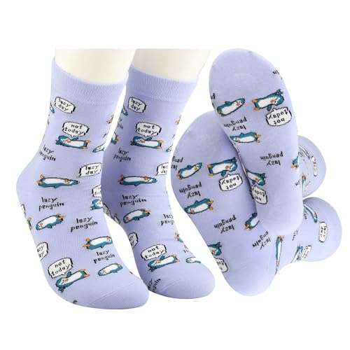 Image of MBMSO 2 Pair Penguin Socks Funny Lazy Penguin Gift for Penguin Lover Penguin Mom Gift Lazy Day Socks Penguin Lazy Friend Gift