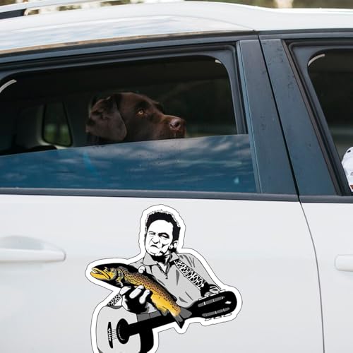 Image of Funny Fishing Bumper Sticker Decal - Weatherproof Vinyl for Car, Auto, Laptop - Fly Fishing, Country Singer, Brown Trout, Cowboy Gift Designs