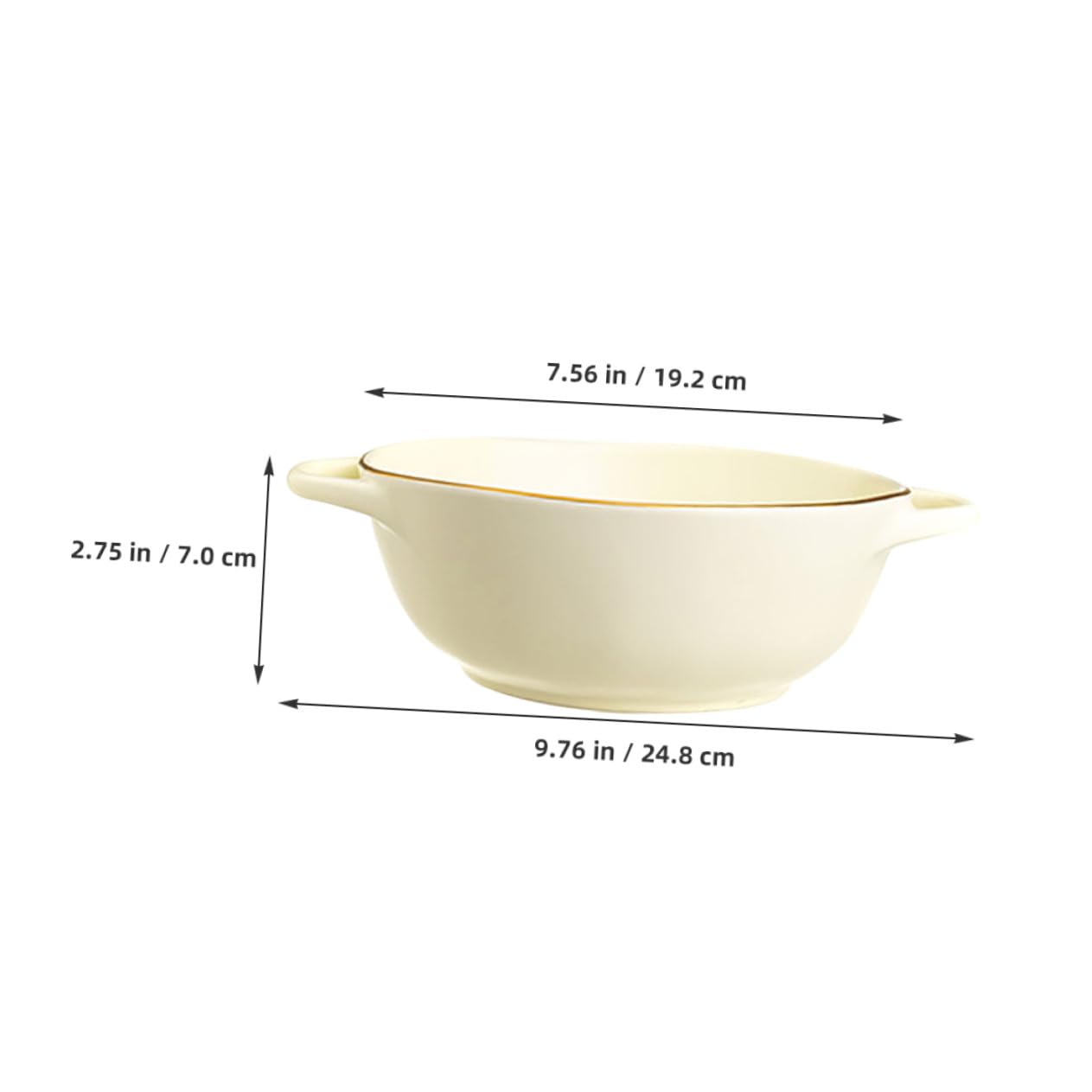 COLLBATH Cuenco de Cerámica Doble Asa 1200ml para Horno y Microondas | Beige, Estilo Simple, Resistente al Calor Óxido, para Sopa, Ensalada y Restaurante