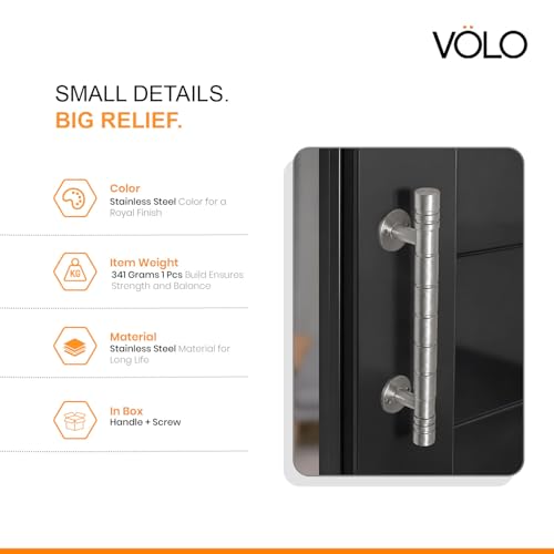 Image of VOLO Main Door Pull Push Handle for Main Entry | Interior Exterior Use | Modern Home Office Door Hardware Pull Handle | (Silver Satin, 8 Inch (200MM), Pack of 2 Piece (K-58))