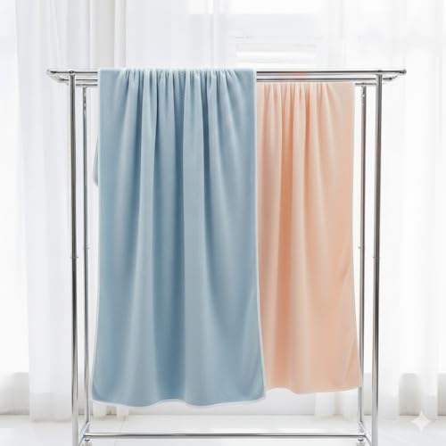 Image of Dribble Coral Fleece 450 GSM Bath Towel 70x140 cm | Ultra Soft, Quick Dry, Highly Absorbent | Lightweight & Skin-Friendly Towel for Bathroom, Gym & Travel, (Peach /Blue, Pack of 2)