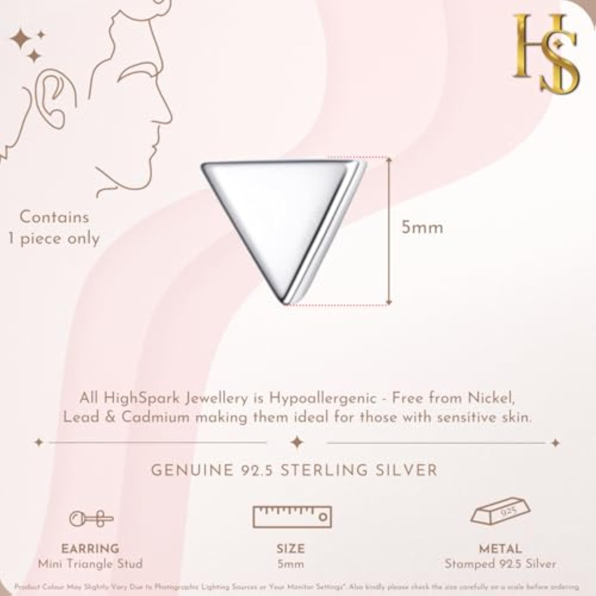 Women's 925 Sterling Silver Tiny Triangular Stud Earrings