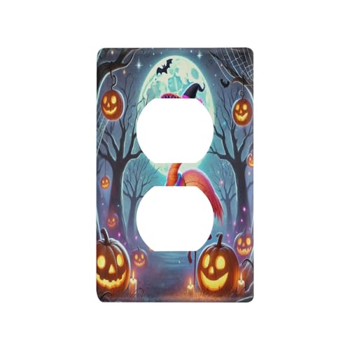 Halloween Flamingo Pumpkin Light Switch Cover Decorative Receptacle Outlet Wall Plate Guard Plastic Wall Outlet Cover for Farmhouse Home Decor Livingroom (Duplex Outlets Cover)