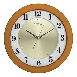 Seiko White Silver Dial Brown Round Maple Veneer Wall Clock for Home Office Decor 14 * 14 Inches