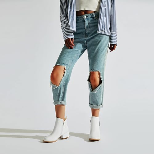 Parisuit Womens Patent Leather Booties Chunky Block Mid Heel Ankle Boots with Side Zipper Round Toe Dress Short Boots3