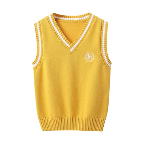 Knit Sweaters Waistcoat for Boys Girls Preppy Knitted Sweaters Vest Fall Winter Warm Sleeveless (1-Yellow, 13-14 Years)