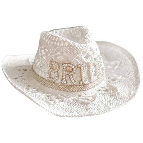 Gorras de sol de verano tipo sombrero de novia vaquero calado con perlas