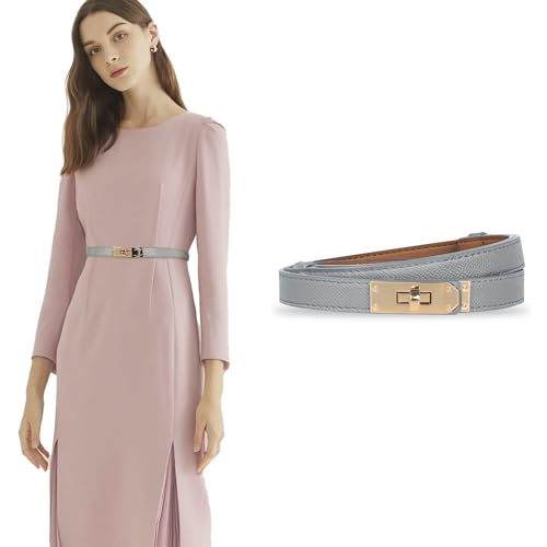 Image of Women's Fashion Classic Metal Buckle Leather Belt with Jeans Dress
