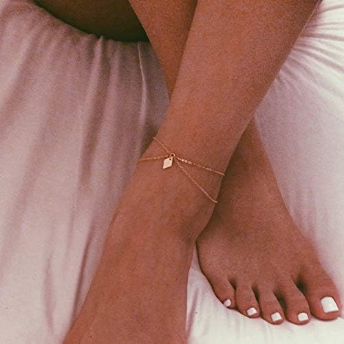 Aluinn Star Layered Anklet Simple Sequins Ankle Bracelet Gold Anklet Chain for Women