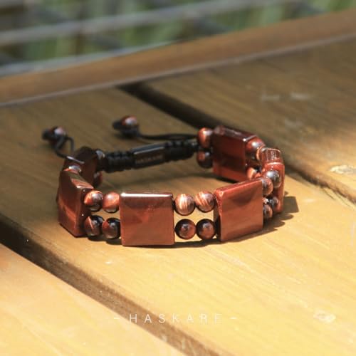 HASKARE Mens Beads Tigers Eye Bracelet, Protection Crystals Natural Red Tiger Eye Unique Handcrafted Bead Bracelet for Men, Healing Stone Energy Men Jewelry Christmas Gifts for Him3