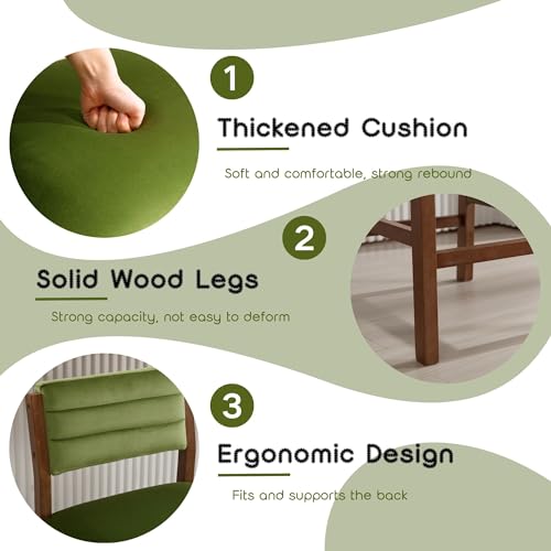 Image of RIVOVA 26 inch Bar Stools Set of 2 Counter Height Bar Stools for Kitchen Counter, Modern Upholstered Barstools with Back and Wood Legs Velvet Stools Farmhouse Island Chairs, Green