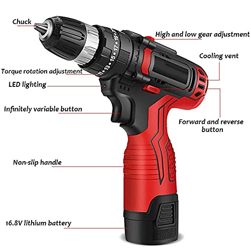 DZX Akku-Bohrschrauber, Schlagbohrer, 16,8-V-Akku-Treiber 25 + 3 Drehmomenteinstellung mit LED-Licht Multifunktions-Elektroschrauber 2-Gang-Akku, zum Bohren, Schrauben, – Bild 8