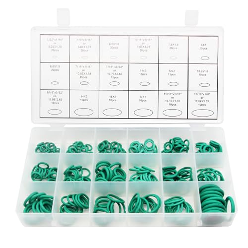 Fitvell 270PCS Rubber O-Ring Assortment Set 18 Sizes Car Air Condition Rubber Gasket Washer Sealing Rings Grommets Green