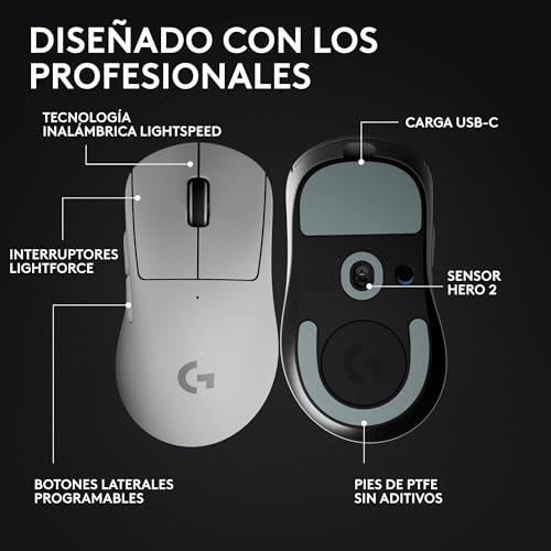 Ratón inalámbrico para gaming Logitech G Pro X Superlight 2 Dex con 44K dpi y carga USB-C en blanco 6