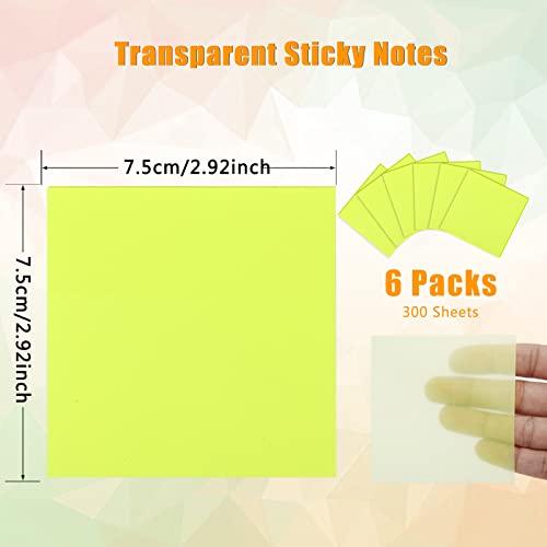 300 Pcs Transparent Sticky Notes, Translucent Sticky Notes, Notes Autocollantes Transparentes, Sticky Notes Transparent pour Écoles, Maison et Bureau (Jaune)