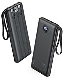 VRURC Portable Charger, 22.5W Slim Power Bank Fast Charging, 10000mAh USB C Portable Phone Charger, Compact Travel Battery Pack with Built-in Cables for iPhone 16 15 14 13, Samsung-Black(1 Pack)