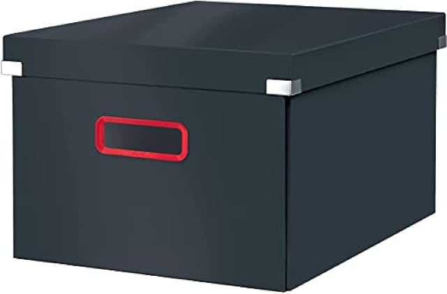 Leitz Click & Store Medium Storage Box, Foldable A4 File Box with Lid, Premium Strong Cardboard Container for Home/Office Filing, Cosy Range, Velvet Grey, 53480089