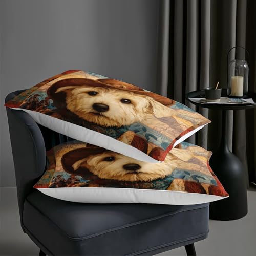 Image of AILONEN Western Cowboy Puppy Comforter Set Twin Size,Cowboy Dog Western Rustic Bedding Sets for Bedroom Decor,Desert Camel Duvet Set,1 Quilt with 2 Pillowcases,Soft Breathable