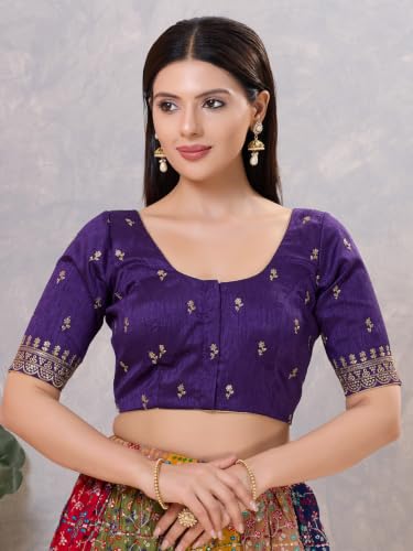 Image of Vamas Women's Silk Padded Self Design Half Sleeve Readymade Saree Blouse (X-1166.ELB)