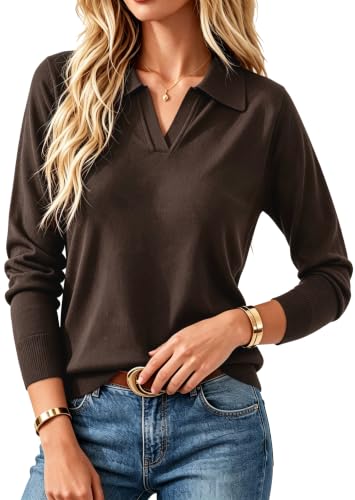 Fall Tops for Women 2026 Trendy Long Sleeve V Neck Collared Polo Sweaters M - image 1