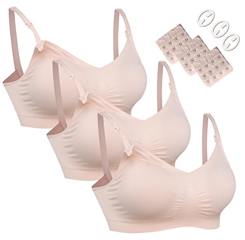 HOFISH Women's Wireless Maternity Breastfeeding Bra Pregnant Women Nursing Bra 3PCS/Pack Pink M