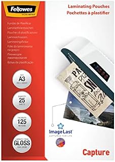 Fellowes A3 Laminating Pouches, Gloss, 250 Micron (2 x 125 Micron) with Image Last Directional Quality Mark - Pack of 100, transparent