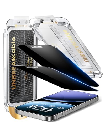 UNBREAKcable Protector Pantalla Privacidad para iPhone 16 Pro, Cristal Vidrio Templado [Instalación en un Solo Paso] [25° Antiespía] [Dureza 9H] [Sin Burbujas] para Apple 16Pro 6.3"- 2 Unidades