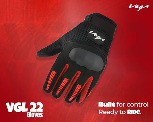 Image of VGL-22 Full Finger Motorcycle Riding Gloves with Touchscreen Fingertips and Knuckle Protection - Anti-Slip Grip Black Red-XL