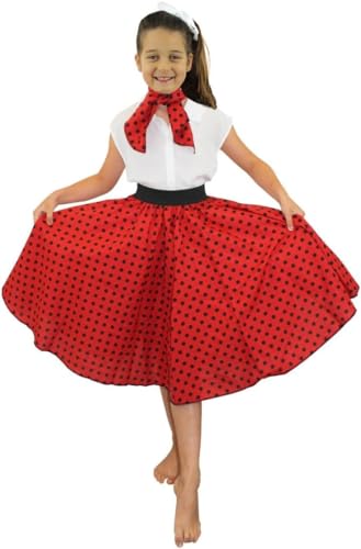 LANG ROTEN Rock MIT Polka DOT Schwarze Punkte UND Hals-SCHAL-Stil 50ER Jahre Stil FÜR MÄDCHEN PERFEKT FÜR Themen-PARTYS, Sommer ODER TÄNZE UND...