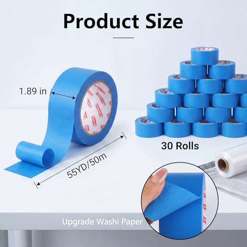 Image of 30 Rolls Blue Painters Tape 2 Inch Wide Bulk Masking Tape for Wall Painting
