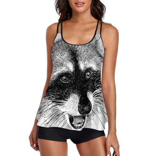 Tankini renard noir et blanc pour femme, ensemble bikini et robe de plage pour l'été