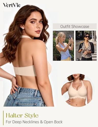 Image of Vertvie Women Wireless Jelly Bras Push Up Seamless Bra Supportive No Underwire Soft Halter /U /Racerback Sport T-Shirt Bralette