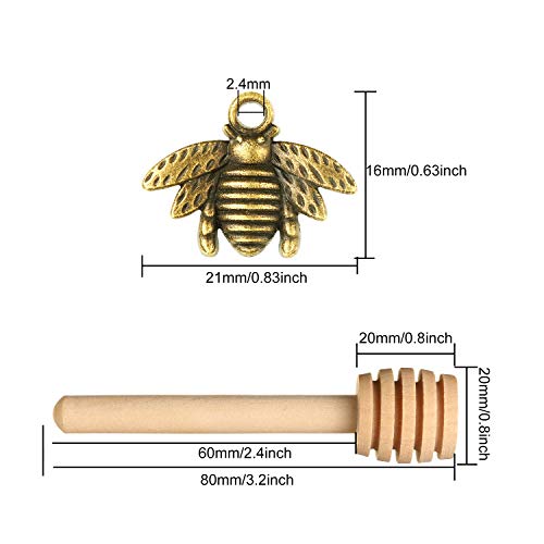 WILLBOND 24 Pieces 3 Inch Wood Honey Dipper Sticks and 50 Pieces Honeybee Charm Pendants Set for Honey Jar Dispense Drizzle Honey DIY Craft Jewelry Making Accessory - Thumbnail 3