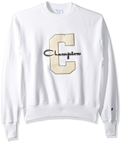 Champion LIFE Men's Reverse Weave Sweatshirt,white/champion script/c logo,X LARGE