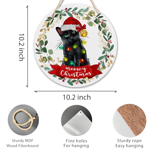 Ryeolo Guirlanda de gato preto de Natal placas de madeira para pendurar na parede, decorações de Nat