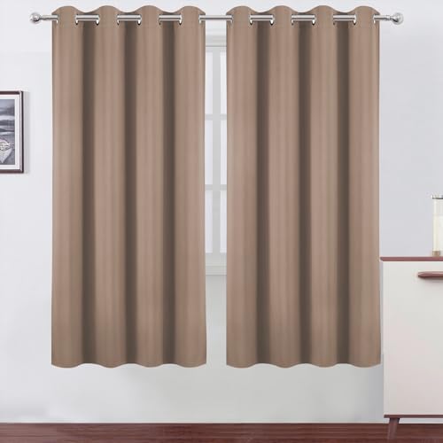 Image of LEMOMO Blackout Curtains 66 x 72 Inch Long Cappuccino Curtains Set of 2 Panels Room Darkening Curtains for Bedroom and Living Room