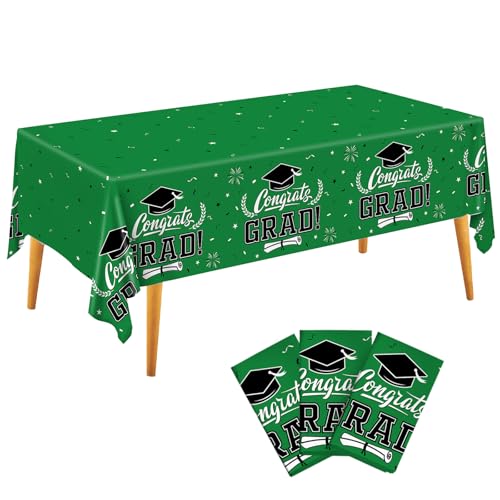 Image of Staraise 2026 Graduation Party Decorations 3 Pcs Green Graduation Tablecloth - Congrats Grad Table Cloth for Class of 2026,Disposable Plastic Grad Table Cover for Party Supplies,51.2x86.6inch