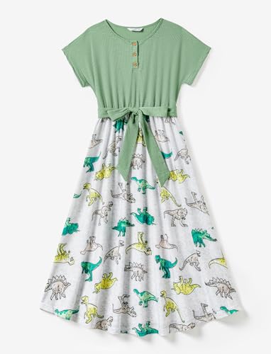 Image of PATPAT Family Matching Dresses Dinosaur Print Short-Sleeve Belted Jade Green Women L