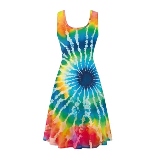 Image of TOADDITDO Women's Sleeveless O Neck Beach A-Line Party Coctail Tank Dresses Flared Sundress