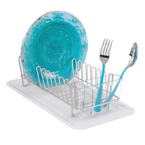 mDesign Compact Kitchen Countertop, Sink Dish Drying Rack and Silicone Drying Mat