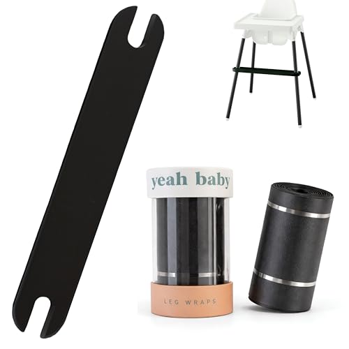 Yeah Baby Goods Adjustable Footrest & Leg Wrap Set Compatible with the Antilop Highchair (Black) - High Chair Accessories Bundle - Attachable Foot Rest w/Support Clamps & Matching Leg Stickers