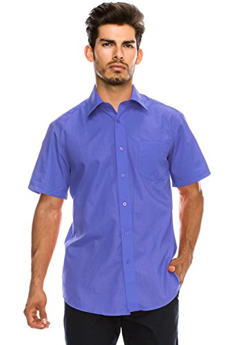 JC DISTRO Men's Regular-Fit Solid Color Short Sleeve Dress Shirt, FRENCHBLUE Shirts (XL)