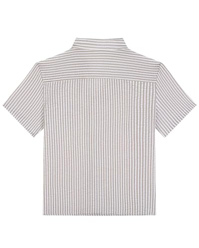 Image of Boys Summer Textured Outfit Beach Short Sleeve Button Down Shirts and Shorts 2 Piece Vacation Clothing Set for Kids