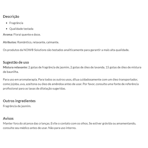 NOW Foods Óleo Fragrância Jasmim 50 ml Importado