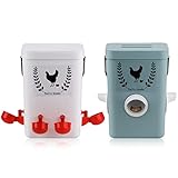 Auto Chicken Coop Feeder and Waterer, Waterproof Chicken Feeder No Waste Auto Chicken Drinker w/No Spill System Poultry Feeder & Drinking Bucket (White&Gray)