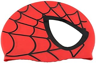 Swimming Cap, Waterproof Silicone Unisex Swimming Hat Spider Pattern Long Hair Hat for Kids Children,Boys and Girls for Water Sports (Red)